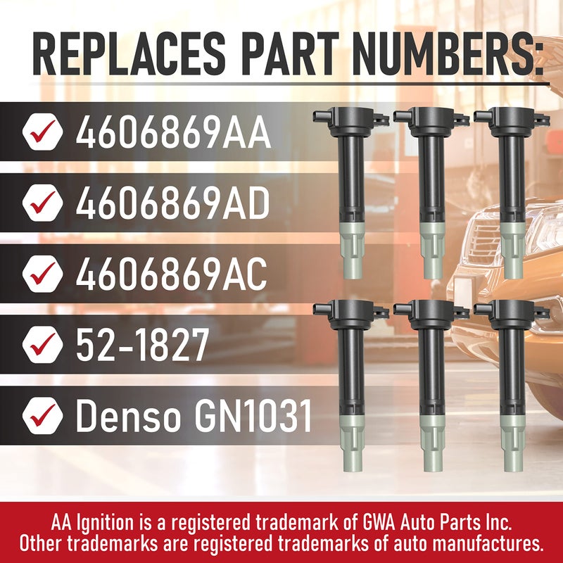AA Ignition مجموعة حزمة ملف الإشعال من 6 - متوافقة مع سيارات دودج وكرايسلر V6 2.5L 2.7L 3.5L - تحل محل 4606869AA - تناسب ماغنوم، تشارجر، نيترو، تشالنجر، 300-2006، 2007، 2008، 2009، 2010 - Image 2